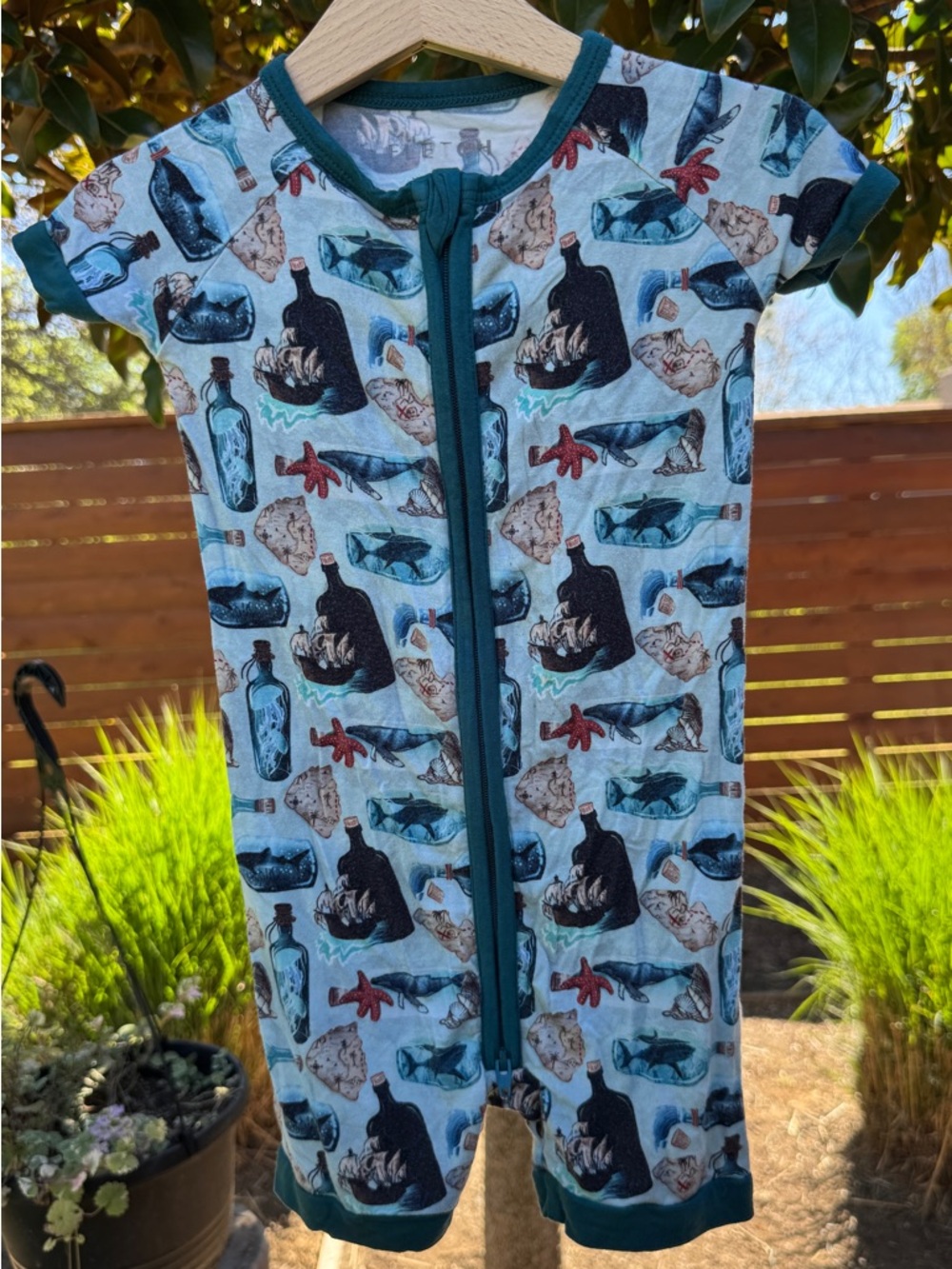 Fletch bamboo Deep Blue Sea 12-18 months shortie romper